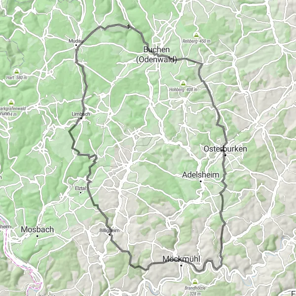 Karten-Miniaturansicht der Radinspiration "Road-Tour um Widdern" in Stuttgart, Germany. Erstellt vom Tarmacs.app-Routenplaner für Radtouren