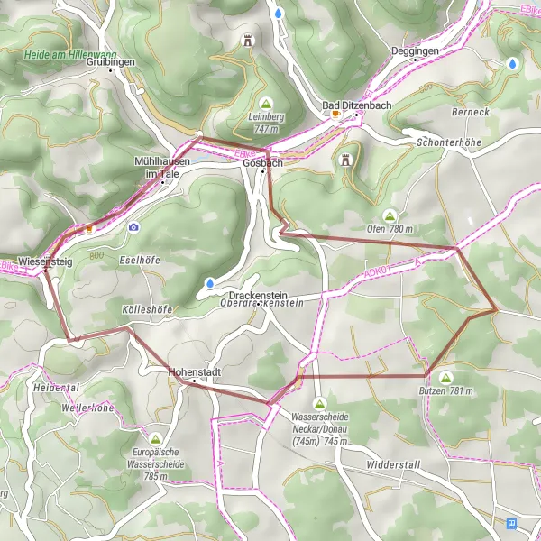 Map miniature of "Gravel Adventure to Hohenstadt" cycling inspiration in Stuttgart, Germany. Generated by Tarmacs.app cycling route planner