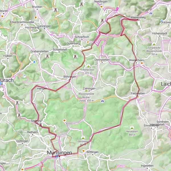 Map miniature of "Tranquil Countryside Exploration" cycling inspiration in Stuttgart, Germany. Generated by Tarmacs.app cycling route planner
