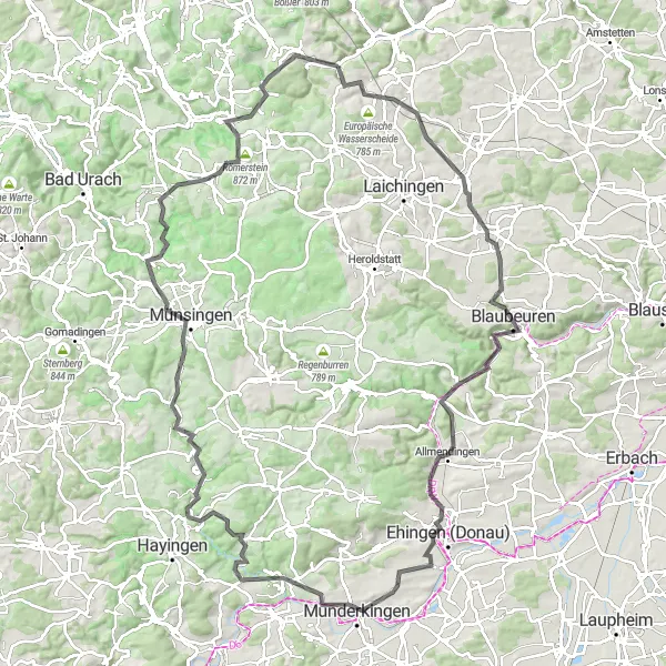 Map miniature of "Machtolsheim Epic Ride" cycling inspiration in Stuttgart, Germany. Generated by Tarmacs.app cycling route planner