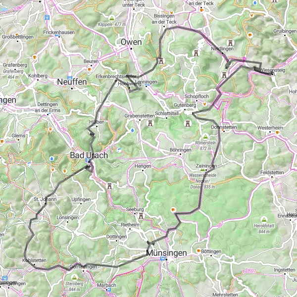 Karten-Miniaturansicht der Radinspiration "Ausgedehnte Road-Tour durch malerische Dörfer und Natur" in Stuttgart, Germany. Erstellt vom Tarmacs.app-Routenplaner für Radtouren