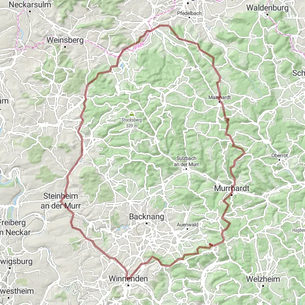 Map miniature of "Affalterbach and Hagelsberg Loop" cycling inspiration in Stuttgart, Germany. Generated by Tarmacs.app cycling route planner