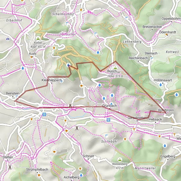 Map miniature of "Short and Sweet Gravel Ride" cycling inspiration in Stuttgart, Germany. Generated by Tarmacs.app cycling route planner