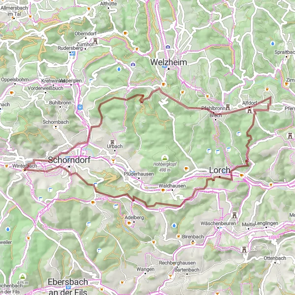 Map miniature of "The Grafenberg Adventure" cycling inspiration in Stuttgart, Germany. Generated by Tarmacs.app cycling route planner