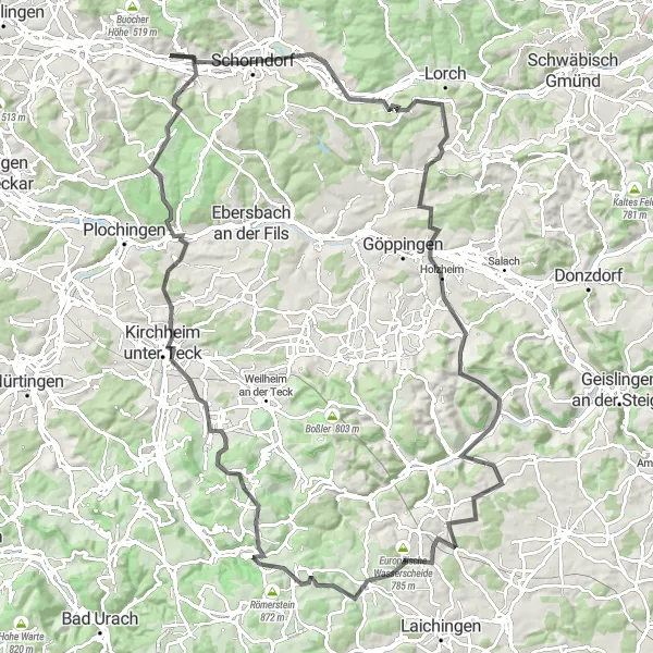 Karten-Miniaturansicht der Radinspiration "Höhenmeter sammeln um Stuttgart" in Stuttgart, Germany. Erstellt vom Tarmacs.app-Routenplaner für Radtouren