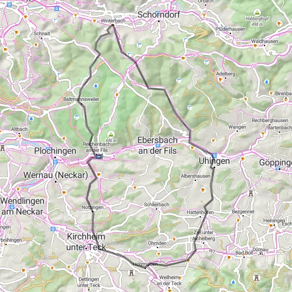 Karten-Miniaturansicht der Radinspiration "Panorama-Tour durch die schwäbische Landschaft" in Stuttgart, Germany. Erstellt vom Tarmacs.app-Routenplaner für Radtouren