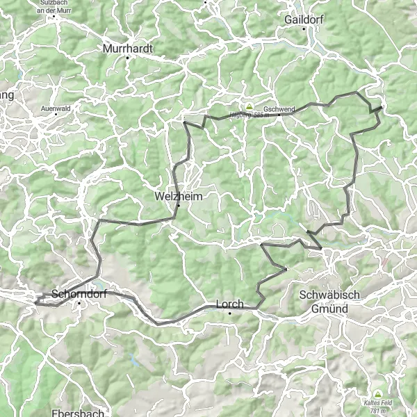 Map miniature of "Winterbach to Kloster Lorch" cycling inspiration in Stuttgart, Germany. Generated by Tarmacs.app cycling route planner