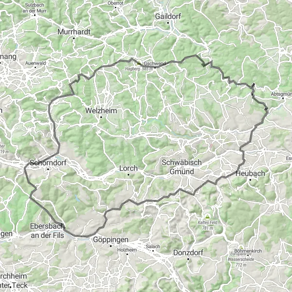 Map miniature of "Winterbach to Hohenrechberg" cycling inspiration in Stuttgart, Germany. Generated by Tarmacs.app cycling route planner