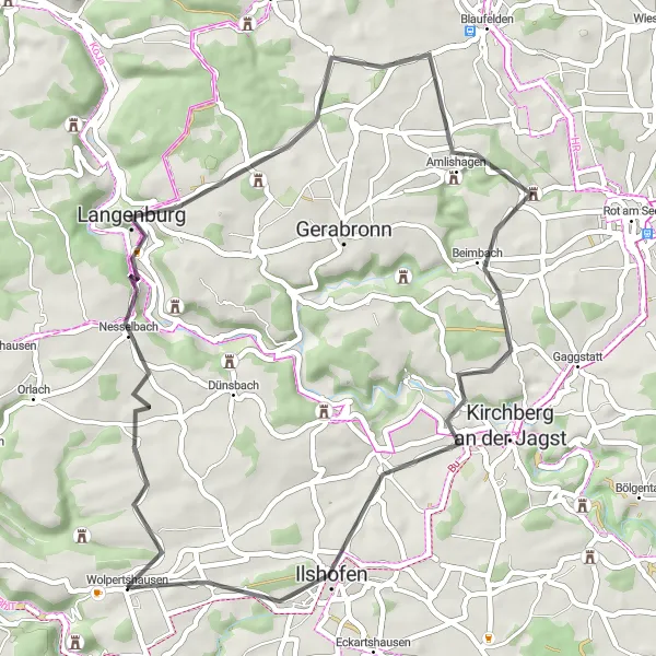 Map miniature of "Langenburg Loop" cycling inspiration in Stuttgart, Germany. Generated by Tarmacs.app cycling route planner