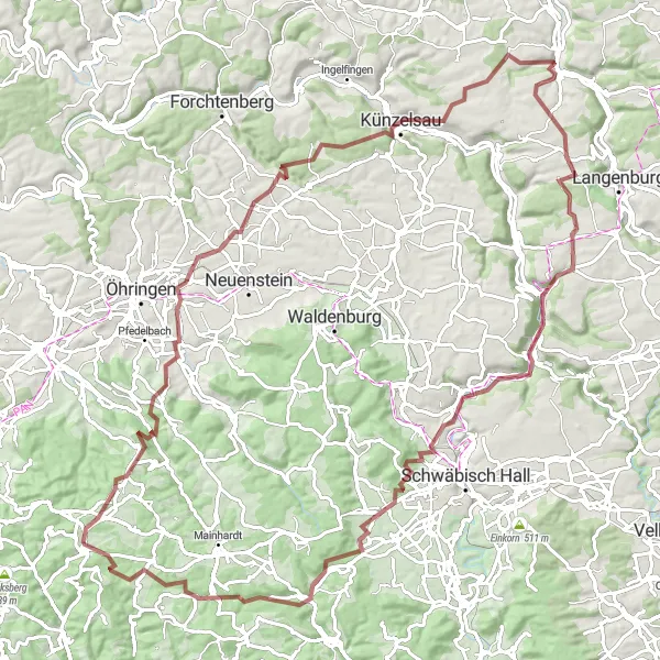Map miniature of "The Legendary Gravel Ride" cycling inspiration in Stuttgart, Germany. Generated by Tarmacs.app cycling route planner