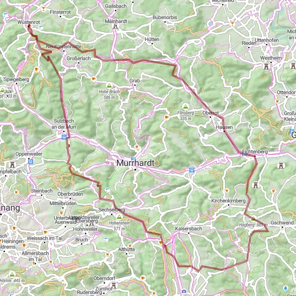 Map miniature of "Exploring the Wilderness" cycling inspiration in Stuttgart, Germany. Generated by Tarmacs.app cycling route planner