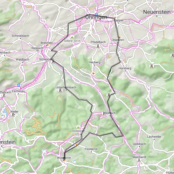 Karten-Miniaturansicht der Radinspiration "Kurze Runde durch Öhringen und Burg Maienfels" in Stuttgart, Germany. Erstellt vom Tarmacs.app-Routenplaner für Radtouren