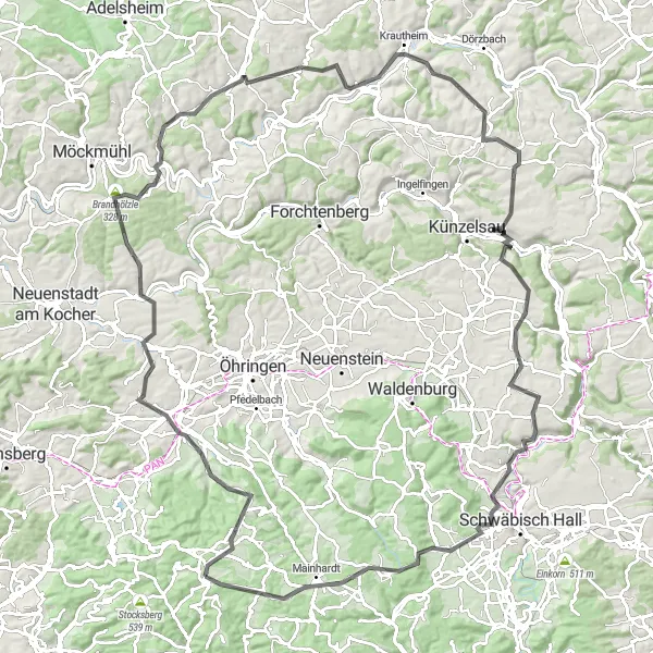 Map miniature of "Grand Loop of Heritage" cycling inspiration in Stuttgart, Germany. Generated by Tarmacs.app cycling route planner