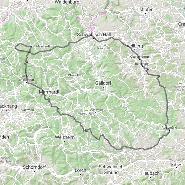 Karten-Miniaturansicht der Radinspiration "Mainhardt Tour" in Stuttgart, Germany. Erstellt vom Tarmacs.app-Routenplaner für Radtouren