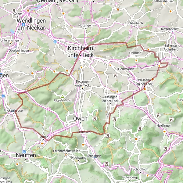 Karten-Miniaturansicht der Radinspiration "Natur pur in Kirchheim unter Teck" in Stuttgart, Germany. Erstellt vom Tarmacs.app-Routenplaner für Radtouren