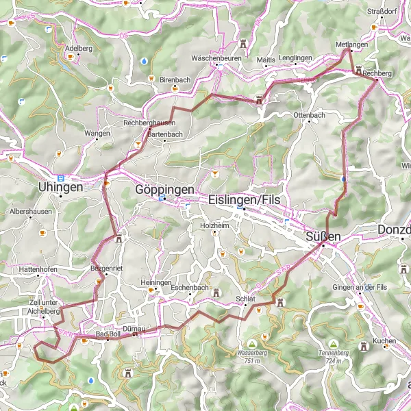 Karten-Miniaturansicht der Radinspiration "Rundtour über Zell unter Aichelberg" in Stuttgart, Germany. Erstellt vom Tarmacs.app-Routenplaner für Radtouren