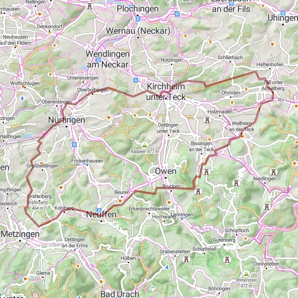 Map miniature of "The Aichelberg Challenge" cycling inspiration in Stuttgart, Germany. Generated by Tarmacs.app cycling route planner