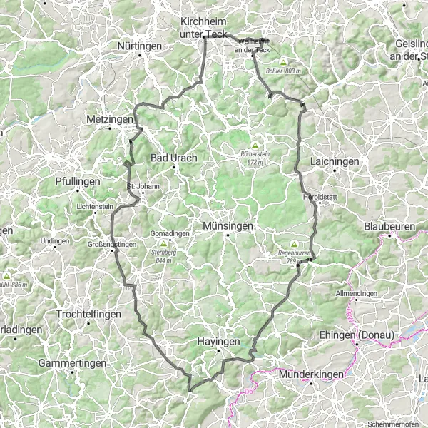 Map miniature of "The Classic Road Adventure" cycling inspiration in Stuttgart, Germany. Generated by Tarmacs.app cycling route planner