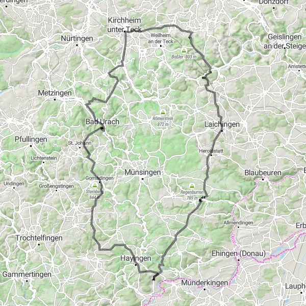 Map miniature of "The Ultimate Road Cycling Tour" cycling inspiration in Stuttgart, Germany. Generated by Tarmacs.app cycling route planner