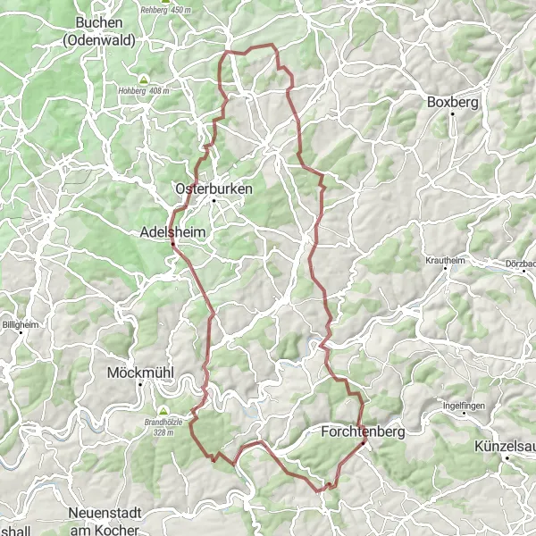 Map miniature of "Discover Adelsheim" cycling inspiration in Stuttgart, Germany. Generated by Tarmacs.app cycling route planner