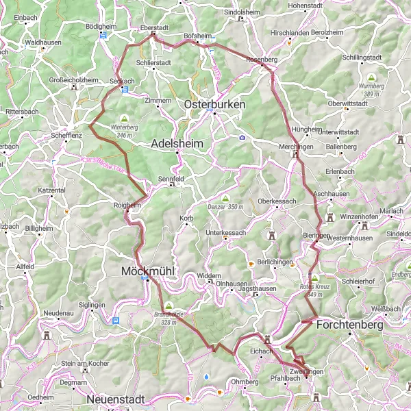 Map miniature of "The Seckach Experience" cycling inspiration in Stuttgart, Germany. Generated by Tarmacs.app cycling route planner