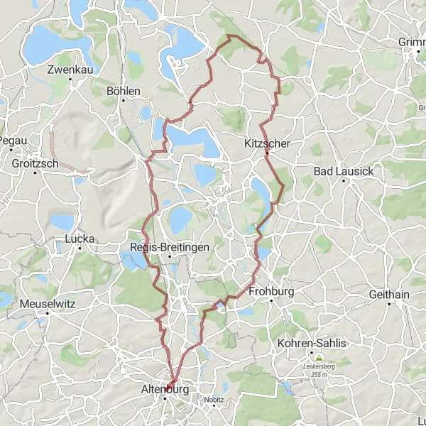 Karten-Miniaturansicht der Radinspiration "Hügelige Gravel-Tour rund um Altenburg" in Thüringen, Germany. Erstellt vom Tarmacs.app-Routenplaner für Radtouren