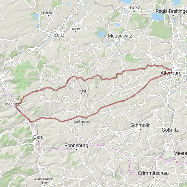 Map miniature of "Challenging Gravel Adventure" cycling inspiration in Thüringen, Germany. Generated by Tarmacs.app cycling route planner