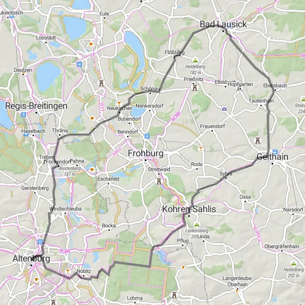 Map miniature of "Thüringen Countryside Road Trip" cycling inspiration in Thüringen, Germany. Generated by Tarmacs.app cycling route planner