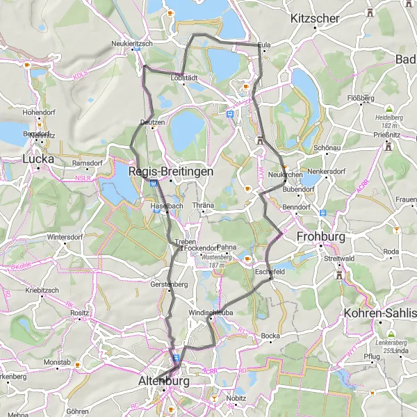 Map miniature of "Altenburg and Beyond" cycling inspiration in Thüringen, Germany. Generated by Tarmacs.app cycling route planner