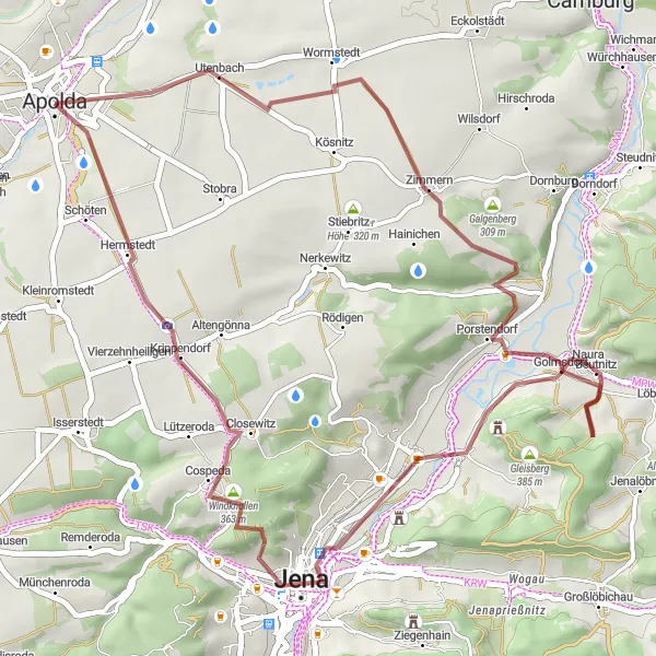 Karten-Miniaturansicht der Radinspiration "44 km lange Gravel-Radrunde in der Nähe von Apolda" in Thüringen, Germany. Erstellt vom Tarmacs.app-Routenplaner für Radtouren