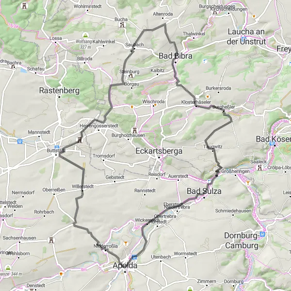 Karten-Miniaturansicht der Radinspiration "Apolda-Rundfahrt" in Thüringen, Germany. Erstellt vom Tarmacs.app-Routenplaner für Radtouren