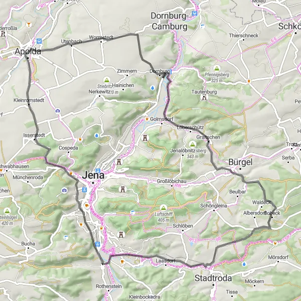 Karten-Miniaturansicht der Radinspiration "Lange Tour durch die Natur" in Thüringen, Germany. Erstellt vom Tarmacs.app-Routenplaner für Radtouren
