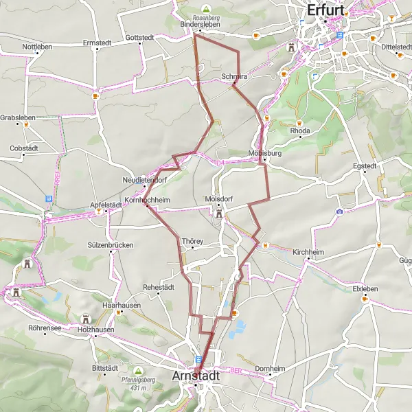 Map miniature of "Around the Hill" cycling inspiration in Thüringen, Germany. Generated by Tarmacs.app cycling route planner