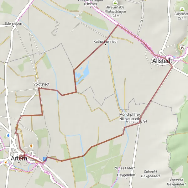 Map miniature of "Weinberg and Abraumhalde Niederröblingen Loop" cycling inspiration in Thüringen, Germany. Generated by Tarmacs.app cycling route planner