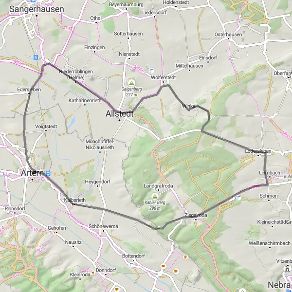 Map miniature of "Winding through Weinberg" cycling inspiration in Thüringen, Germany. Generated by Tarmacs.app cycling route planner