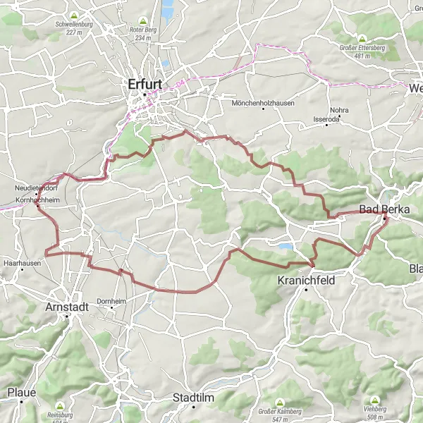 Karten-Miniaturansicht der Radinspiration "Gravel Tour um Bad Berka" in Thüringen, Germany. Erstellt vom Tarmacs.app-Routenplaner für Radtouren