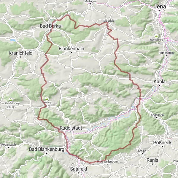 Map miniature of "Gravel Adventure" cycling inspiration in Thüringen, Germany. Generated by Tarmacs.app cycling route planner