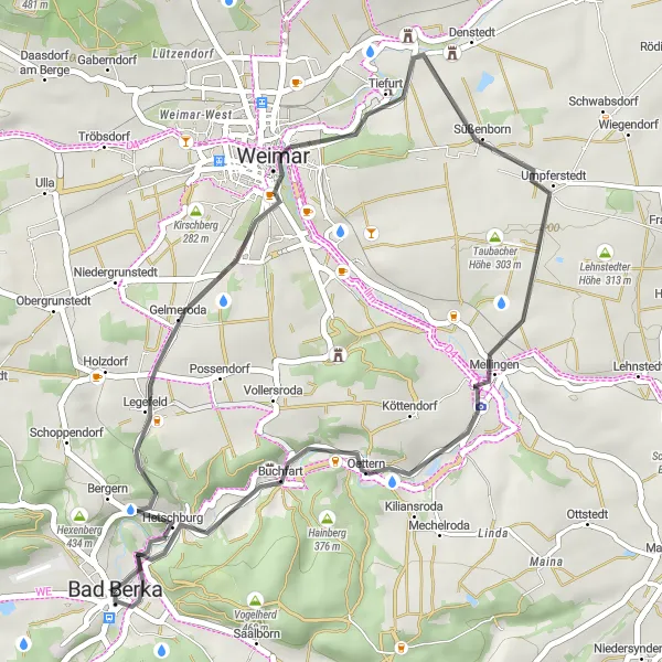 Map miniature of "Süßenborn Scenic Ride" cycling inspiration in Thüringen, Germany. Generated by Tarmacs.app cycling route planner