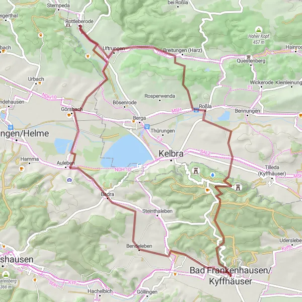 Map miniature of "Gravel Adventure in Kyffhäuser" cycling inspiration in Thüringen, Germany. Generated by Tarmacs.app cycling route planner