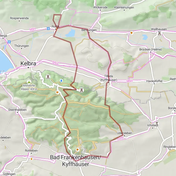 Map miniature of "Kyffhäuser Gravel Loop" cycling inspiration in Thüringen, Germany. Generated by Tarmacs.app cycling route planner