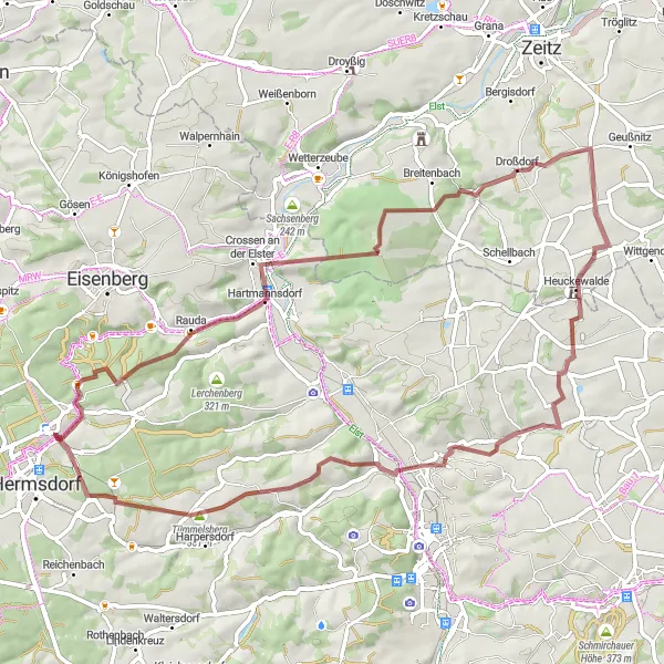 Map miniature of "Loop Around Bad Klosterlausnitz" cycling inspiration in Thüringen, Germany. Generated by Tarmacs.app cycling route planner