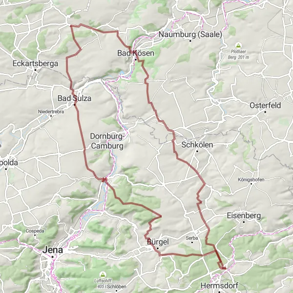 Map miniature of "Historic Gravel Adventure" cycling inspiration in Thüringen, Germany. Generated by Tarmacs.app cycling route planner