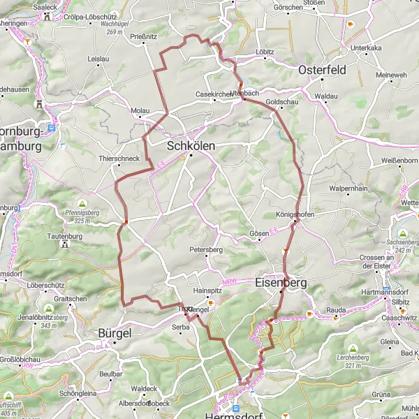 Map miniature of "Challenging Gravel Expedition" cycling inspiration in Thüringen, Germany. Generated by Tarmacs.app cycling route planner