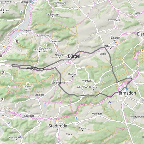 Map miniature of "Scenic Road Tour" cycling inspiration in Thüringen, Germany. Generated by Tarmacs.app cycling route planner