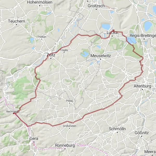 Map miniature of "The Wine and Castle Route" cycling inspiration in Thüringen, Germany. Generated by Tarmacs.app cycling route planner