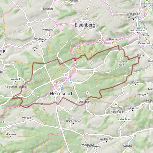 Karten-Miniaturansicht der Radinspiration "Umgebung von Bad Köstritz" in Thüringen, Germany. Erstellt vom Tarmacs.app-Routenplaner für Radtouren