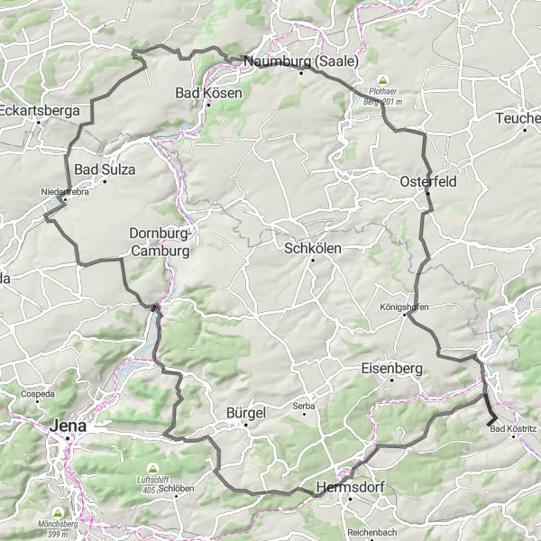 Map miniature of "The Ultimate Road Cycling Challenge" cycling inspiration in Thüringen, Germany. Generated by Tarmacs.app cycling route planner