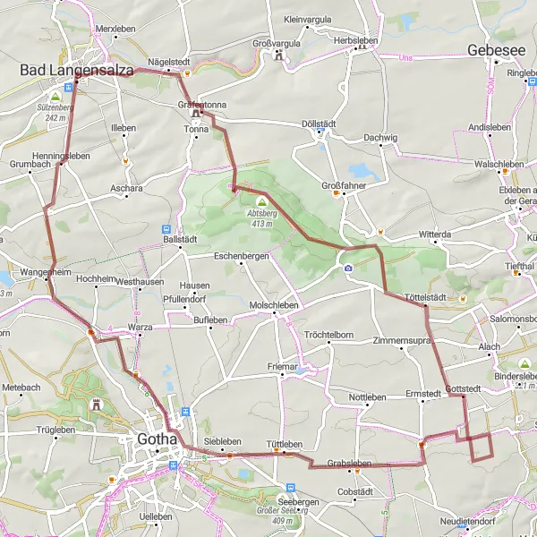 Map miniature of "Nägelstedt - Henningsleben Gravel Tour" cycling inspiration in Thüringen, Germany. Generated by Tarmacs.app cycling route planner