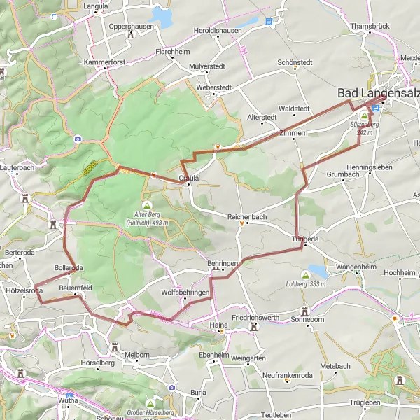 Map miniature of "The Schloss Dryburg Gravel Adventure" cycling inspiration in Thüringen, Germany. Generated by Tarmacs.app cycling route planner