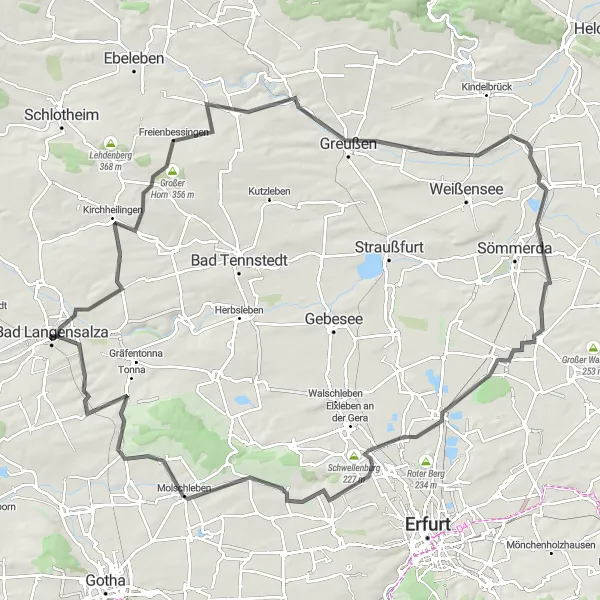 Karten-Miniaturansicht der Radinspiration "Rundtour um Bad Langensalza über Kaiserlinde und Stotternheim" in Thüringen, Germany. Erstellt vom Tarmacs.app-Routenplaner für Radtouren